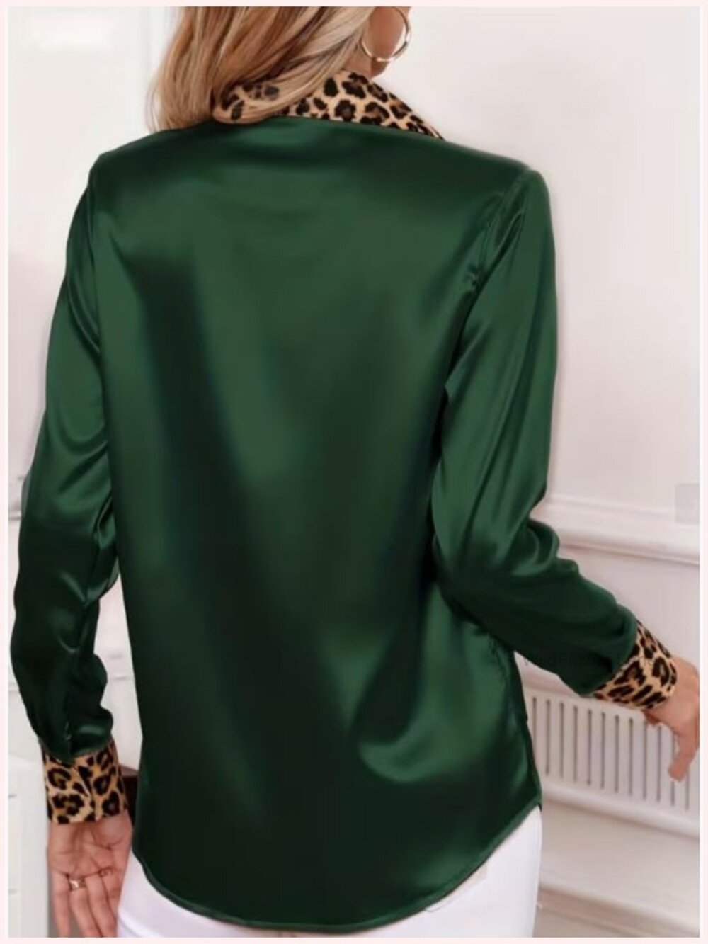 Leopard Satin Button Down Blouse Long Sleeve - Picture 5 of 5